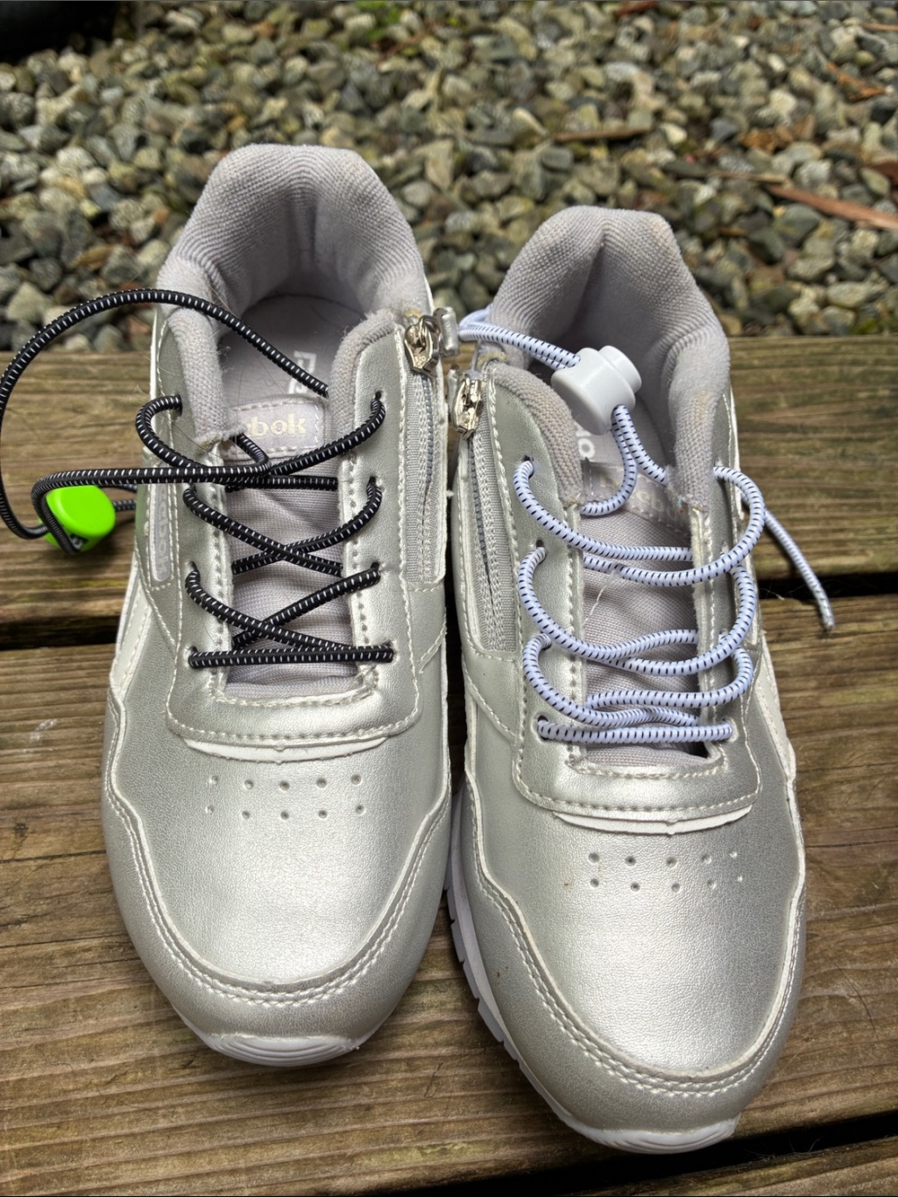Reebok Kids Silver Metallic Sneakers with Black and Light Gray Accents